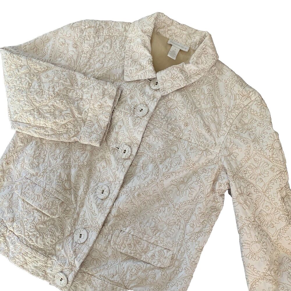 Charter Club Women’s Blazer Jacket 3/4 Sleeve Floral Embroidery Sz Small Career